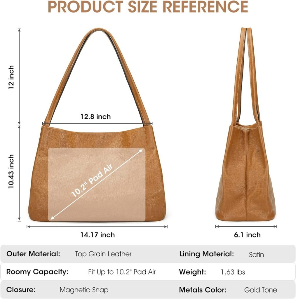 Kattee Soft Genuine Leather Tote Bags for Women, Casual Shoulder Hobo Purses and Handbags, Top Magnetic Snap Closure