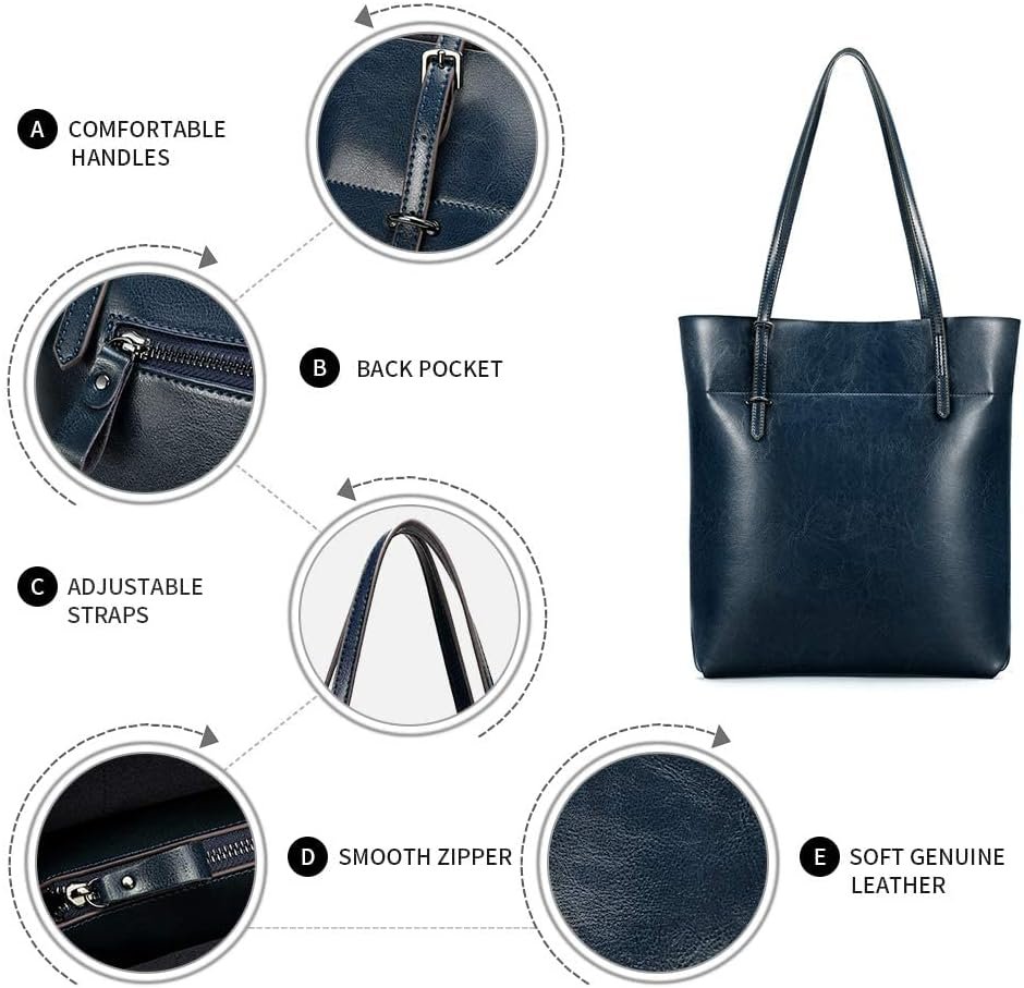 Kattee Vintage Genuine Leather Tote Shoulder Handbag for Woman with Adjustable Handles