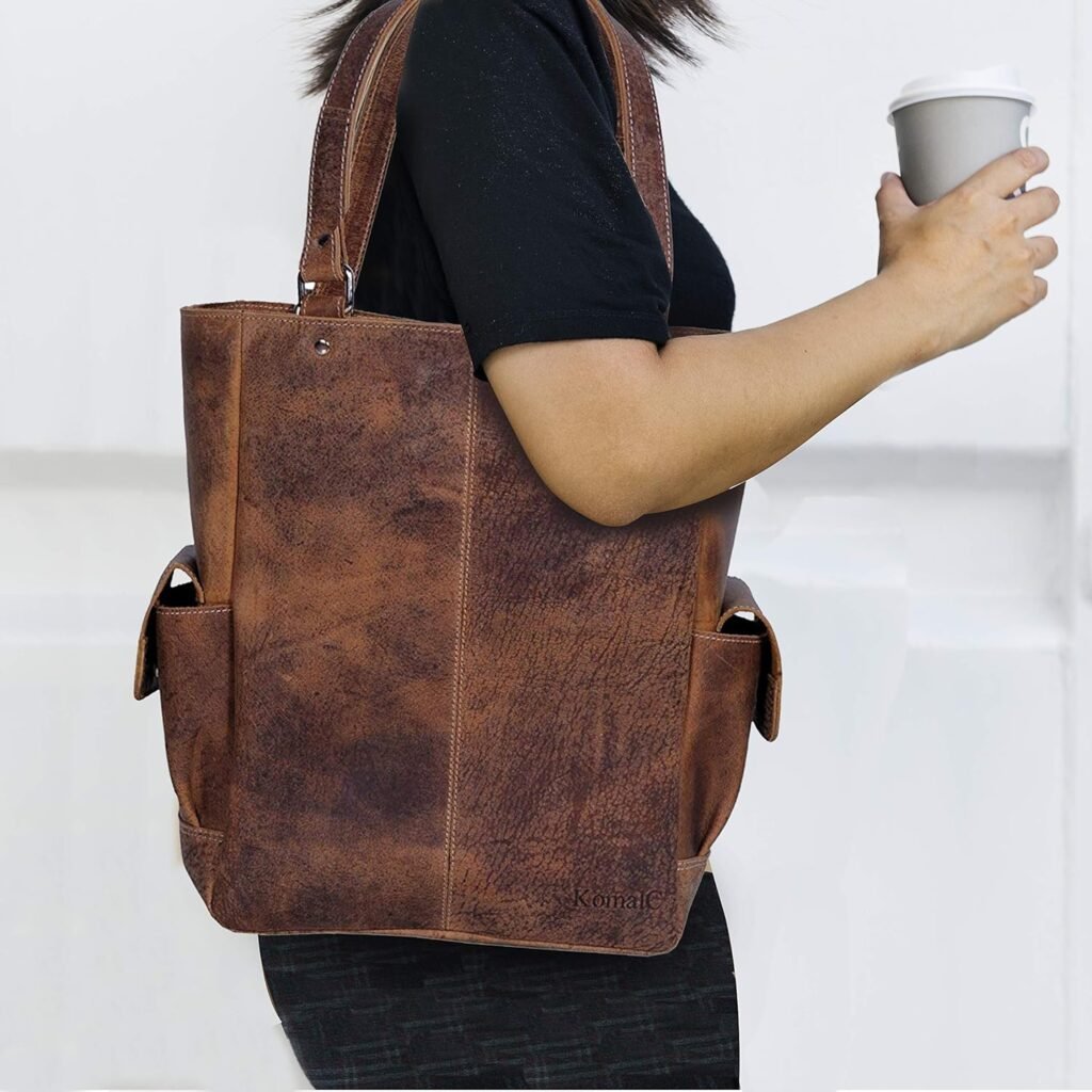 KomalC Genuine Soft Chicago Buff Leather Tote Bag Elegant Shopper Shoulder BagSALE