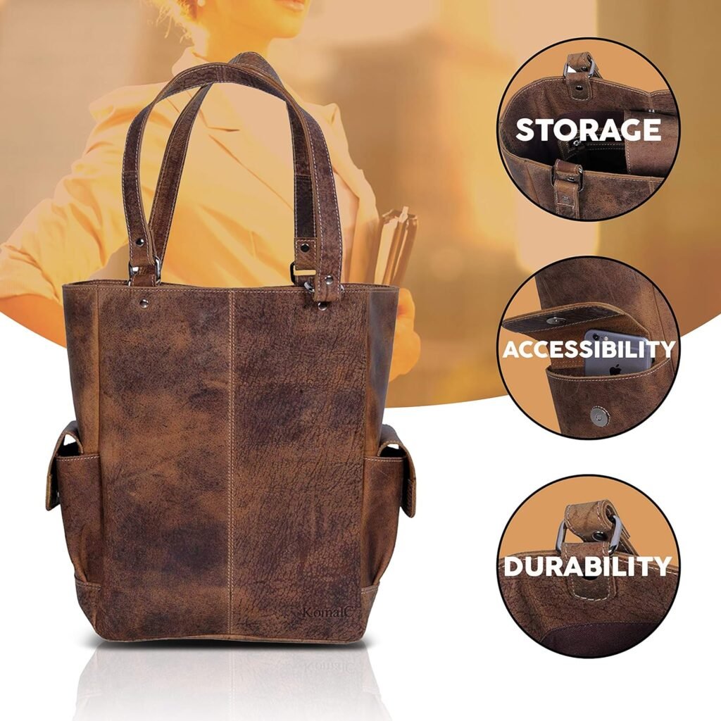 KomalC Genuine Soft Chicago Buff Leather Tote Bag Elegant Shopper Shoulder BagSALE