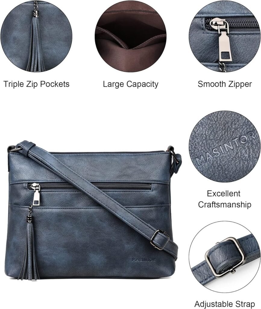 Crossbody Bags for Women, Lightweight Medium Crossbody Purse, Soft Leather Womens Shoulder Handbags with Tassel