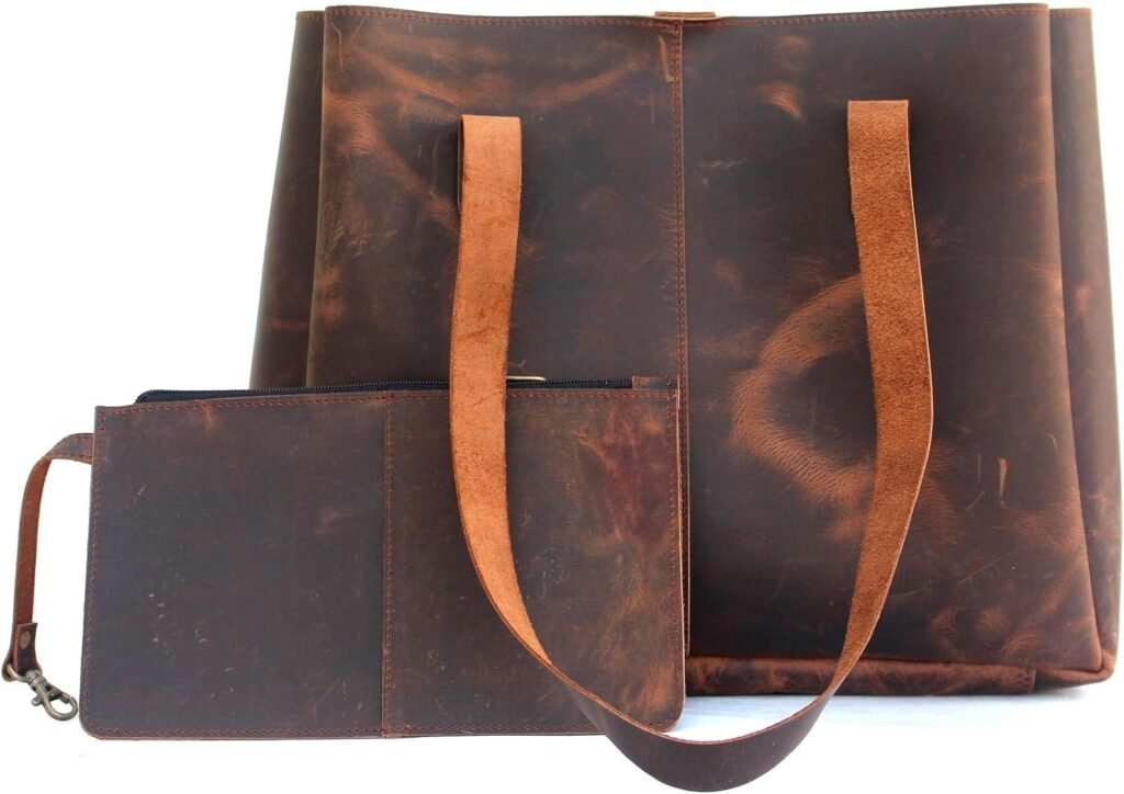 Genuine Soft Buffalo Leather Tote Bag Elegant Shopper Shoulder Bags by Lust Leather Rustic Brown