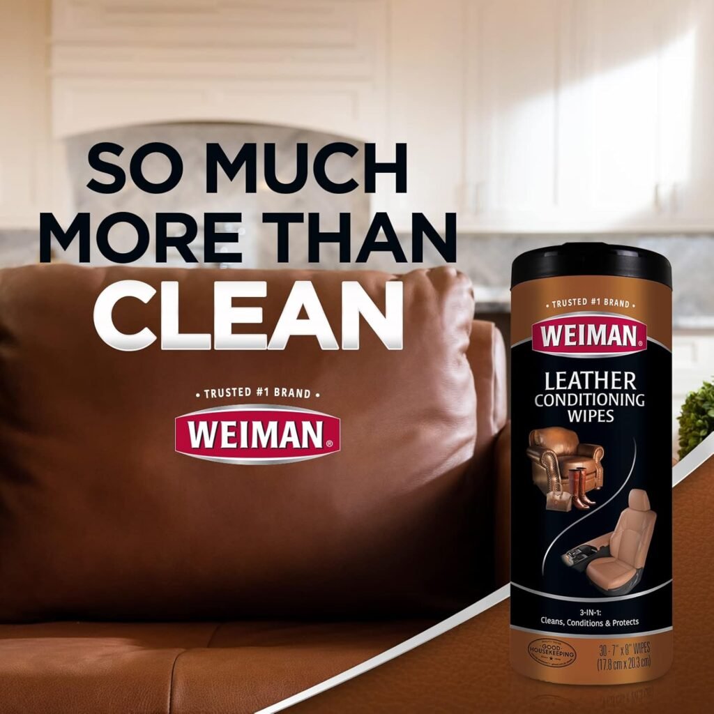 Weiman Leather Cleaner Kit Leather Wipes (30 Count) and Microfiber Cloth - Clean and Condition Car Seats and Interior, Shoes, Couches and Other Leather Surfaces